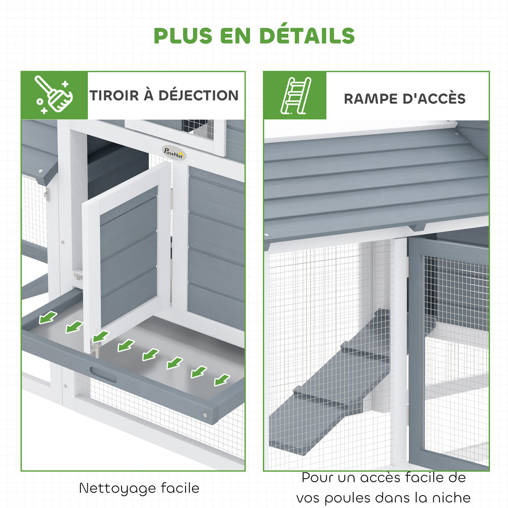 Petit poulailler cottage cage à poules sur pied dim. 150,5L x 54l x 87H cm multi-équipement bois massif de sapin-6