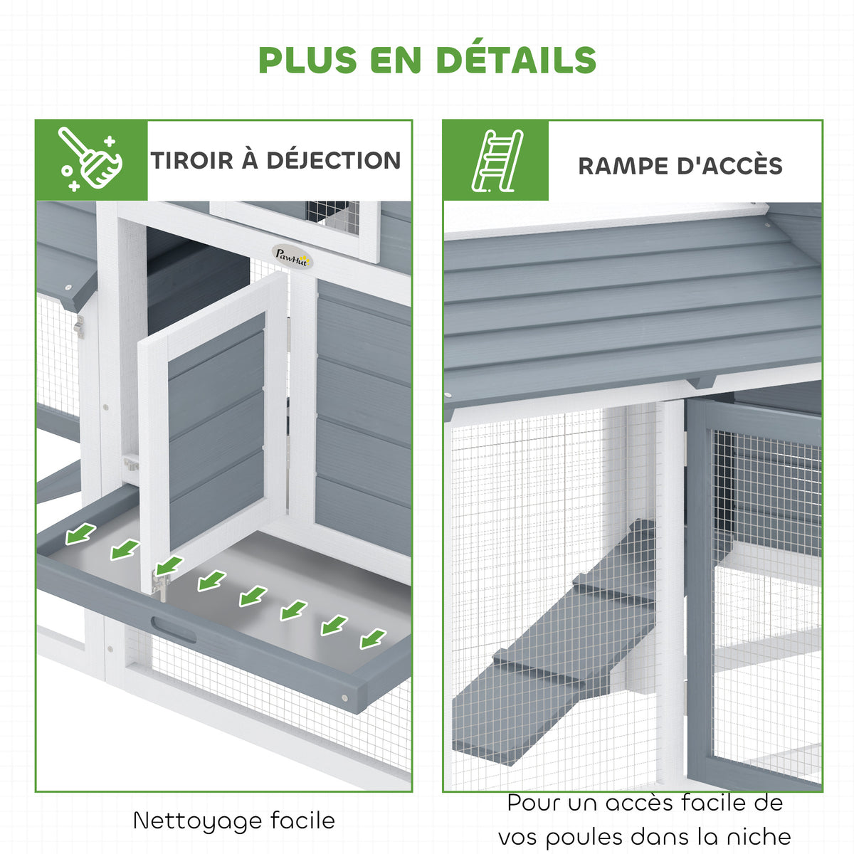Petit poulailler cottage cage à poules sur pied dim. 150,5L x 54l x 87H cm multi-équipement bois massif de sapin-6