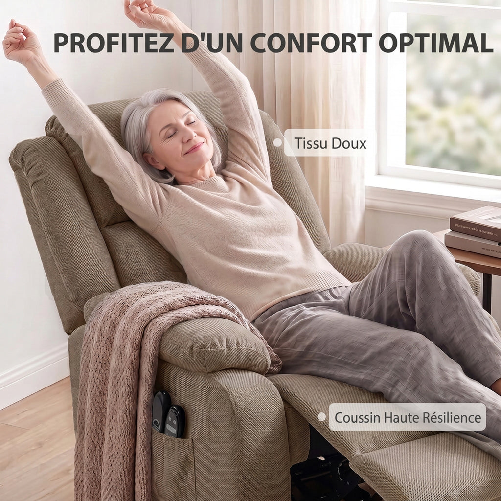 Fauteuil Releveur Électrique, Massage et Chauffage, Repose-Pieds, Dossier Inclinable, Télécommande, 93x104x100cm, Marron-5