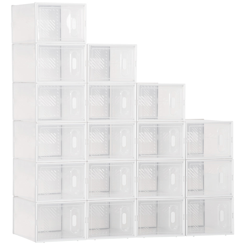 Lot de 18 boites cubes rangement à chaussures modulable avec portes transparentes - 25 x 35 x 19 cm-0