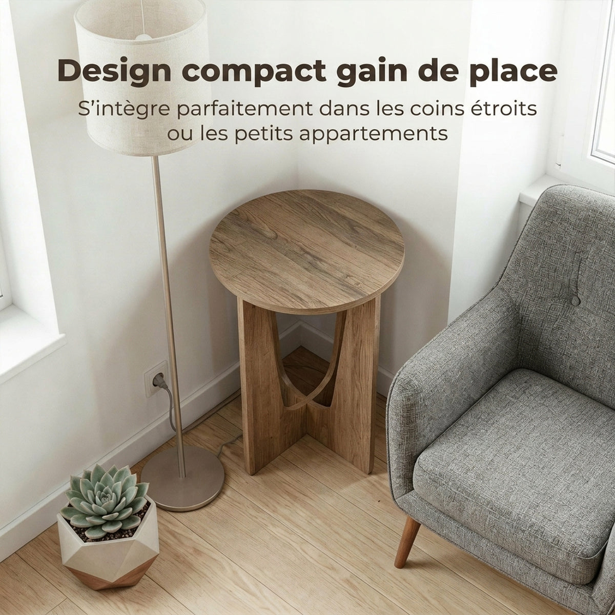 Table d'Appoint Ronde, Table de Salon avec Pieds Incurvés, Style Rustique, pour Salon, Chambre, Effet Bois Café-5