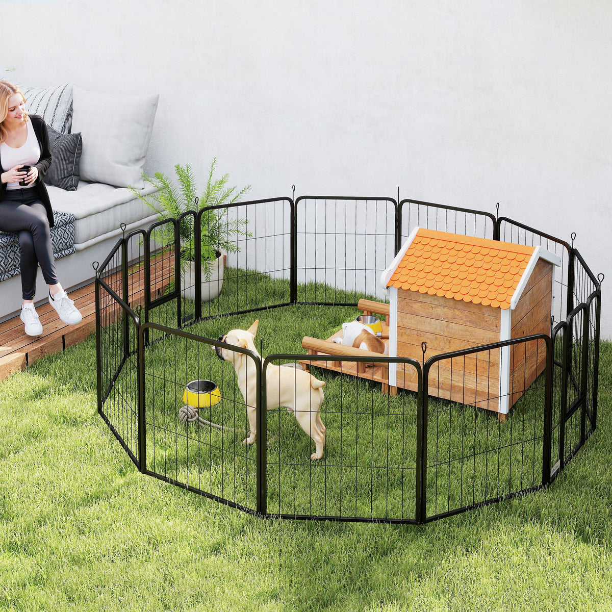 Parc pour chien enclos chien 12 panneaux modulable et pliable acier 2 portes pour chiot intérieur extérieur 60H cm noir-7