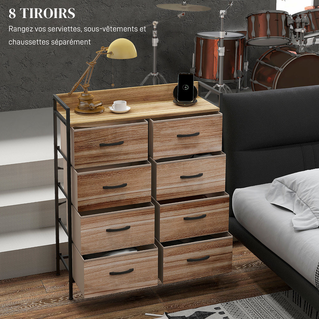 Meuble de Rangement commode 8 tiroirs en tissu amovibles, étagère supérieure et cadre acier 79L x 29l x 101H cm-3