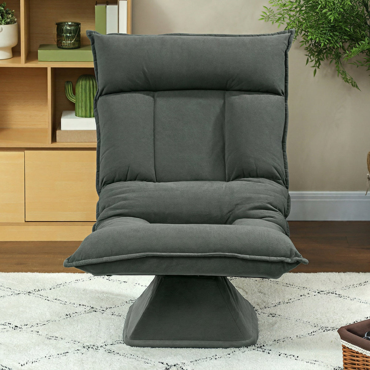 Chaise de sol pivotante à 360°, fauteuil pliable en velours avec dossier réglable 5 positions, 70x62x95cm, gris foncé-7