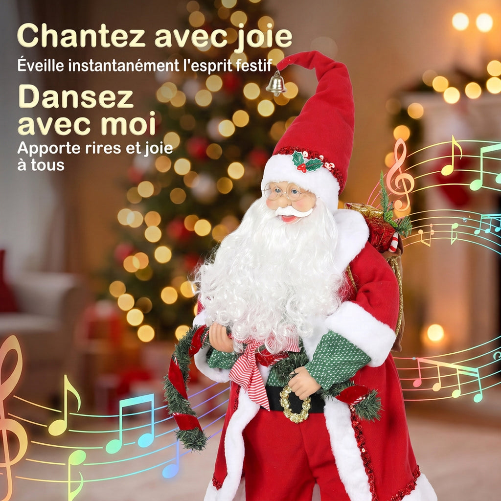 Père Noël Animé 120 cm avec Musique, Décoration de Noël Chantante et Oscillante, Activation Sonore et Tactile, Rouge-3