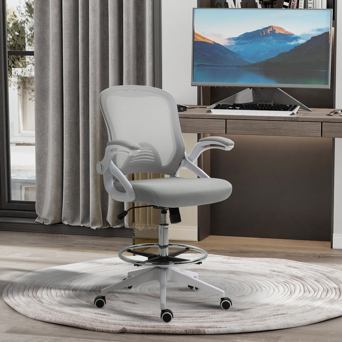 Lot de 2 fauteuils de bureau chaise de bureau assise haute réglable dim. 64L x 60l x 106-126H cm pivotant 360° maille-1