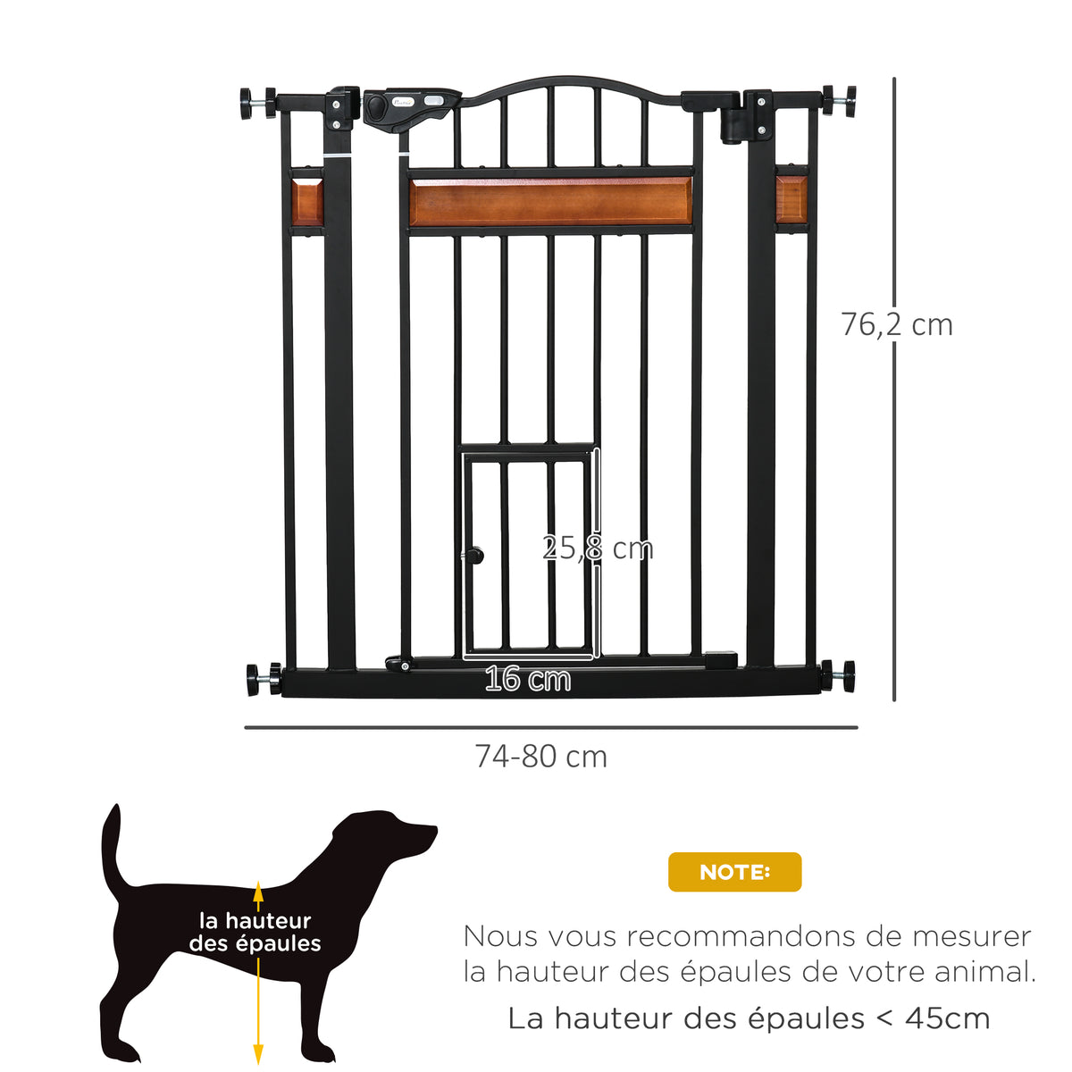 Barrière de sécurité pour animaux système de double verrouillage sans perçage 74 à 80 cm acier bois de pin noir-2