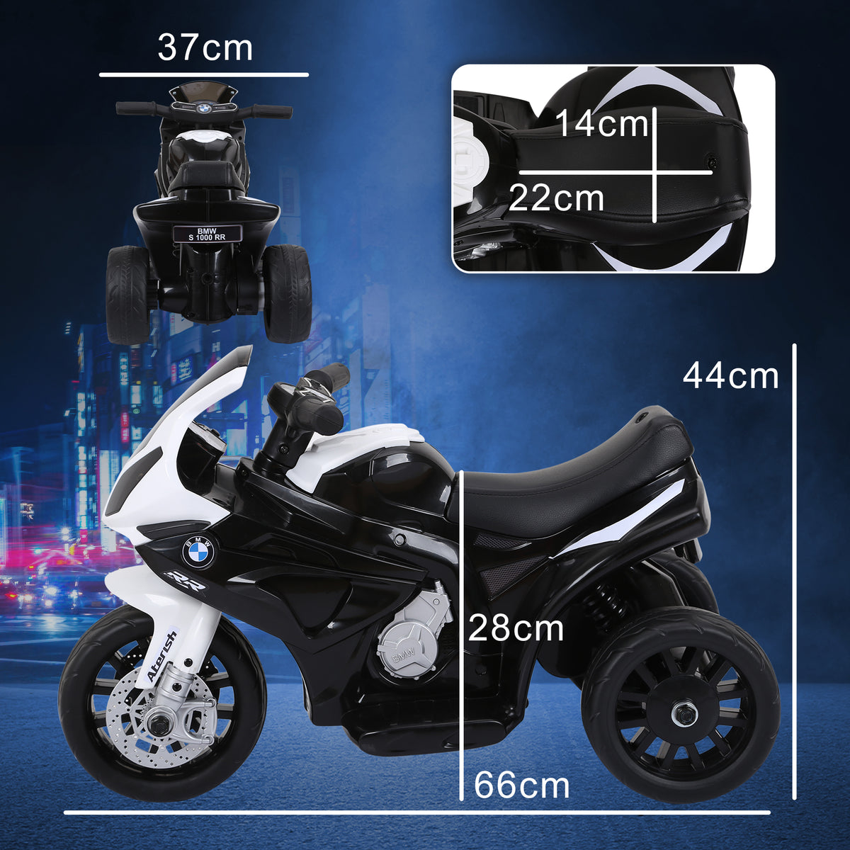 Moto électrique enfants sous licence BMW S1000 RR, 3 roues, 6V et 2,5 Km/h, voiture électrique enfants avec effets lumineux et sonores, moto enfant, charge max. 20 kg, noir-2