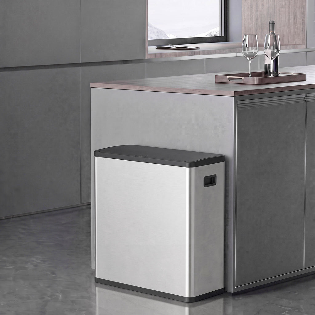 Poubelle de Cuisine Automatique 60 L, Poubelle à Double Compartiment, Capteur de Mouvement, Seaux Amovibles, Argent-1