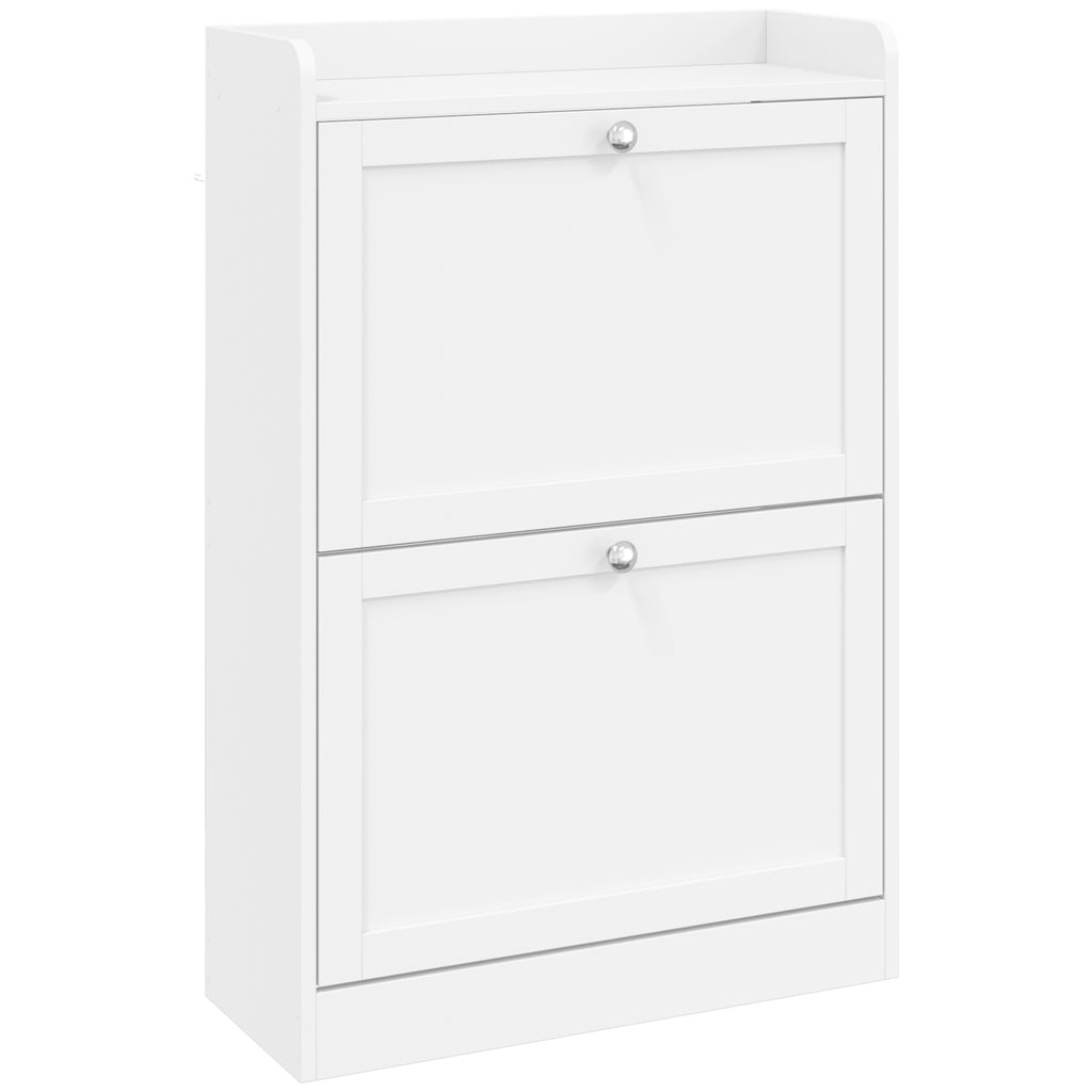 Meuble à Chaussures 10 Paires, Armoire à Chaussures Étroite avec 2 Tiroirs Rabattables, Étagères Réglables, Blanc-0