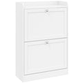 Meuble à Chaussures 10 Paires, Armoire à Chaussures Étroite avec 2 Tiroirs Rabattables, Étagères Réglables, Blanc-0