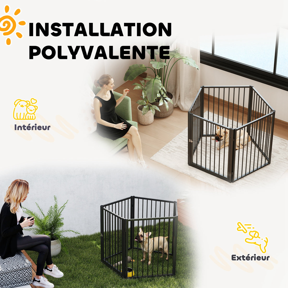 Parc pour chien, parc pour animaux, 5 panneaux, clôture portable pliable, sécurisé, noir-3
