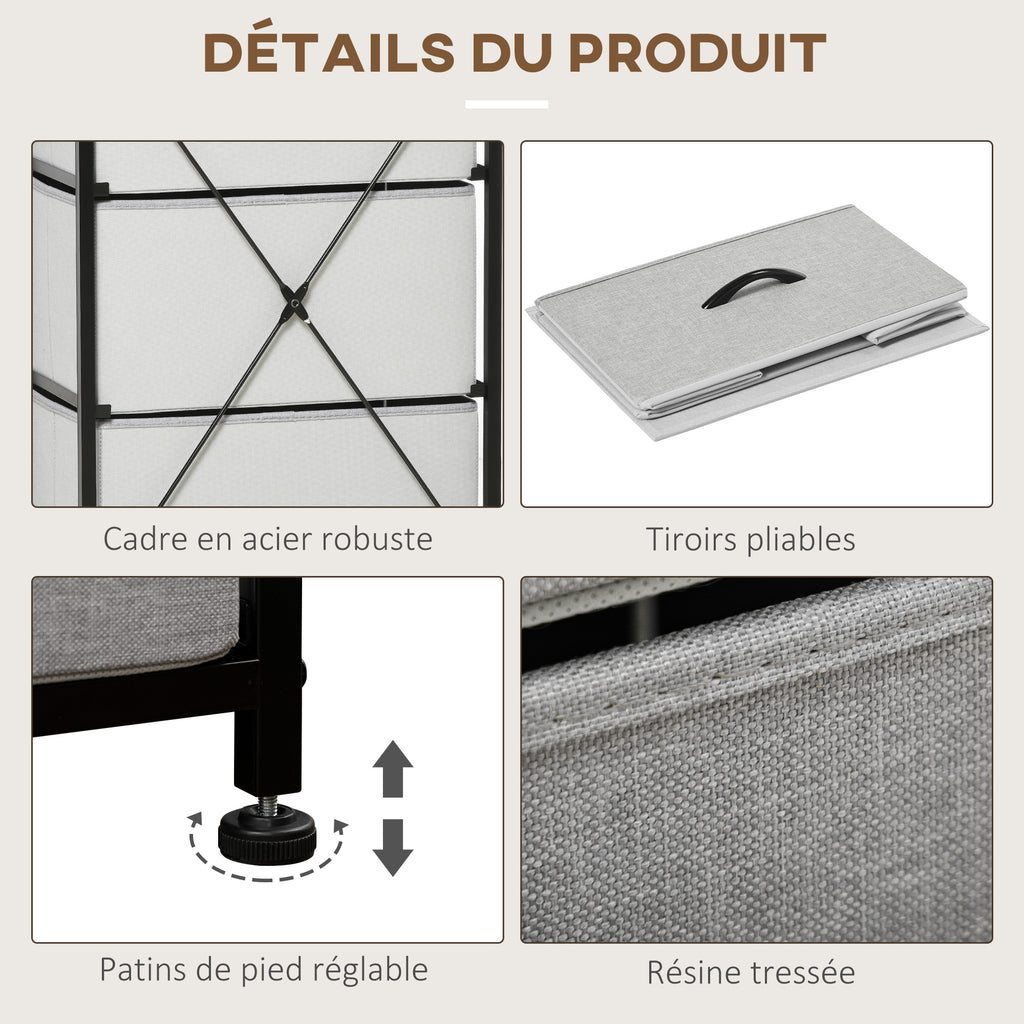 Commode 5 tiroirs meuble de rangement tiroir en tissu pliant - structure acier noir - 45 x 30 x 116 cm gris-5