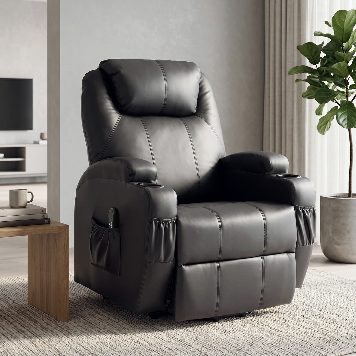Fauteuil releveur électrique, fauteuil relax électrique, repose-pied, dossier inclinable, port USB, 83x95x107cm, noir-1