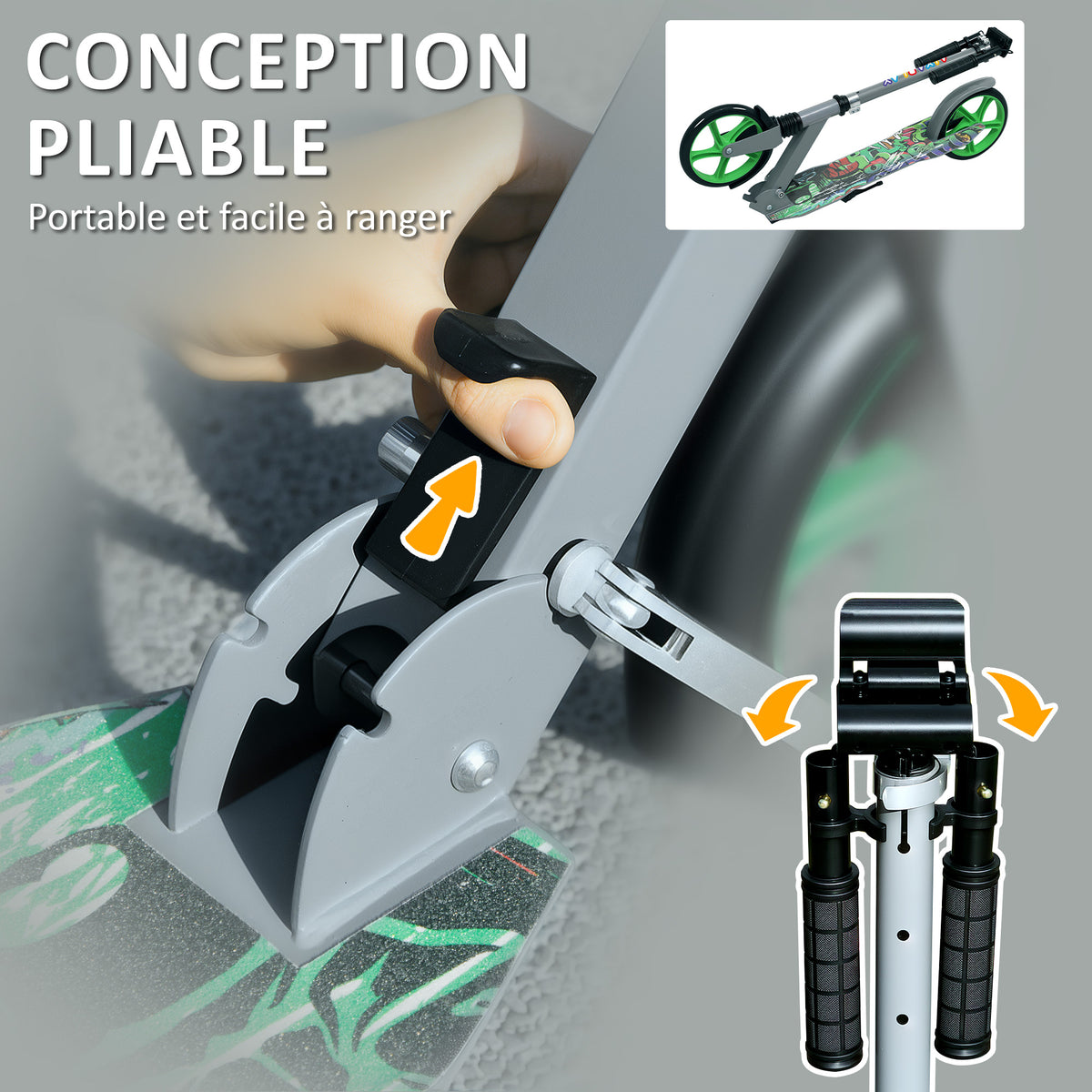 Trottinette enfants 6 à 12 ans, trottinette pliable à 2 roues, hauteur réglage, pour filles et garçons, scooter vert-6
