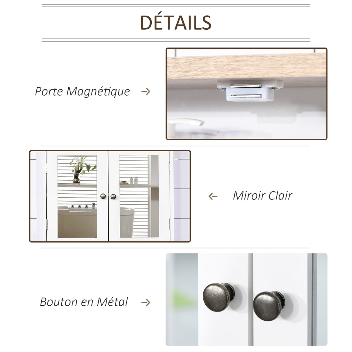 Armoire Murale avec Miroir pour Salle de Bain 2 Niveaux avec 1 étagère réglable et 2 Portes en bois- dim. 56I x 14P x 46H cm-4