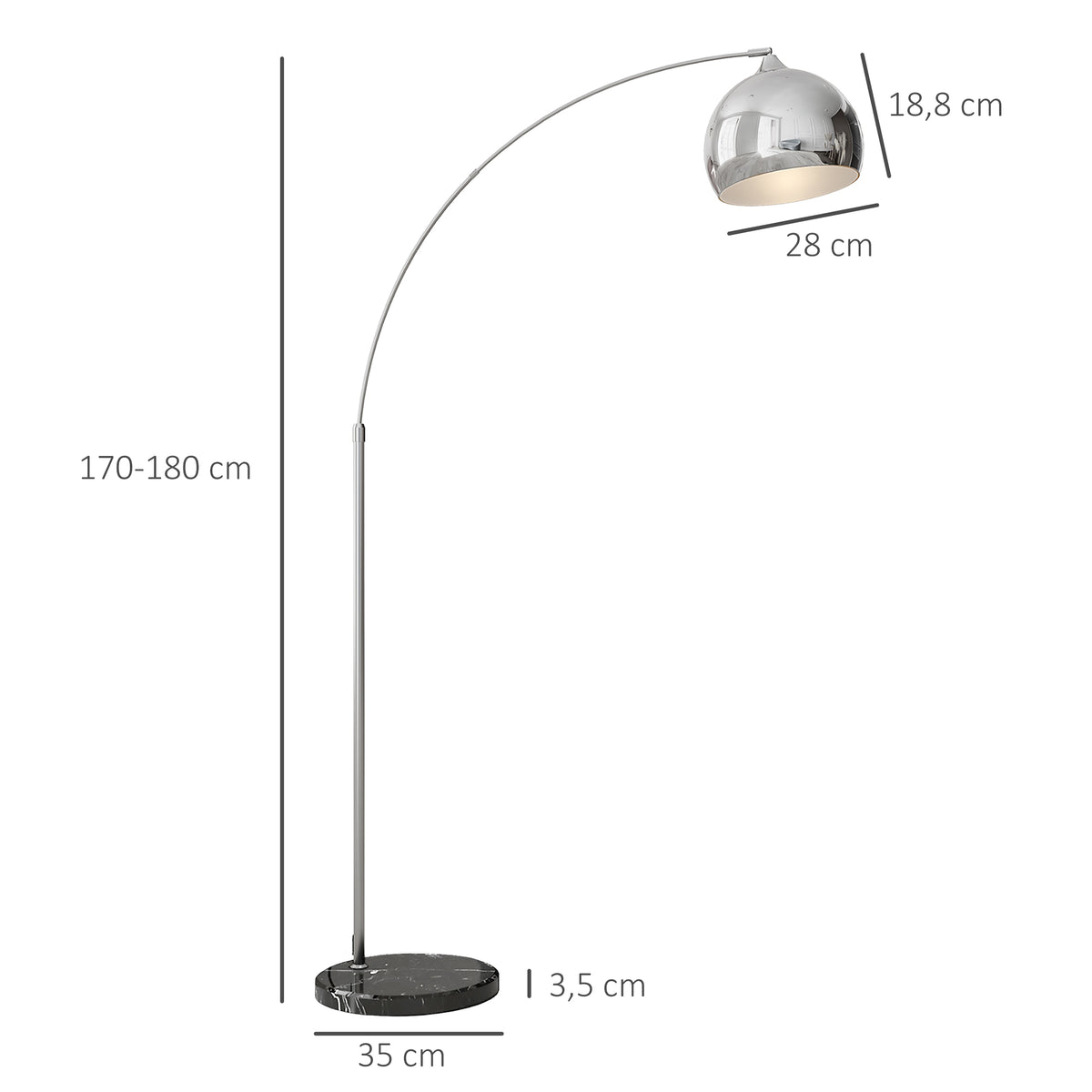 Lampadaire lampe de salon arc réglable pied marbre style vintage 40W E27 dim. 100-115L x 30l x 170-180H cm noir gris-2