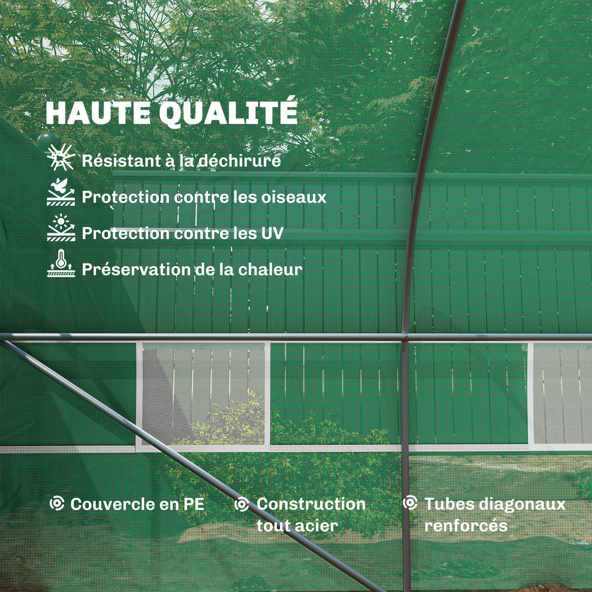 Serre de jardin tunnel grande taille avec bâche PE cadre en acier porte enroulable et 12 fenêtres 8 x 3 x 2 m vert-3