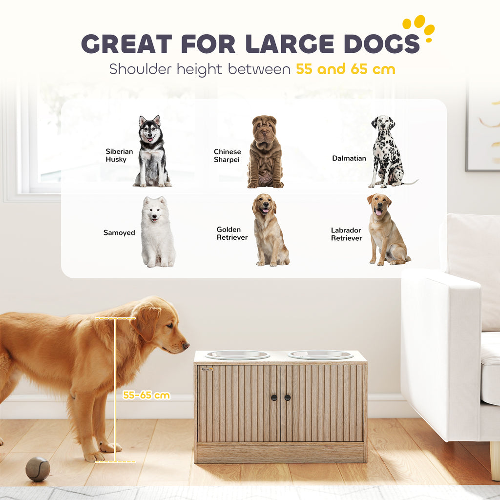 Gamelles pour chiens surélevées porte-gamelles avec rangement de 40L, 2 bols en acier inoxydable 60 x 30 x 35,5 cm chêne-8