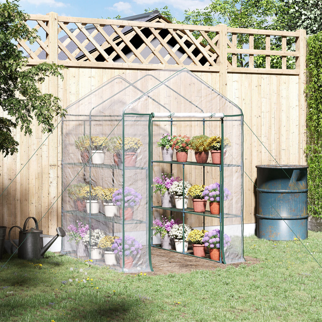 Serre de jardin avec étagères 3 niveaux, serre de balcon, châssis en acier, porte zippée enroulable, pour légumes plantes fleurs, intérieur et extérieur, 143x143x195cm, transparent-9