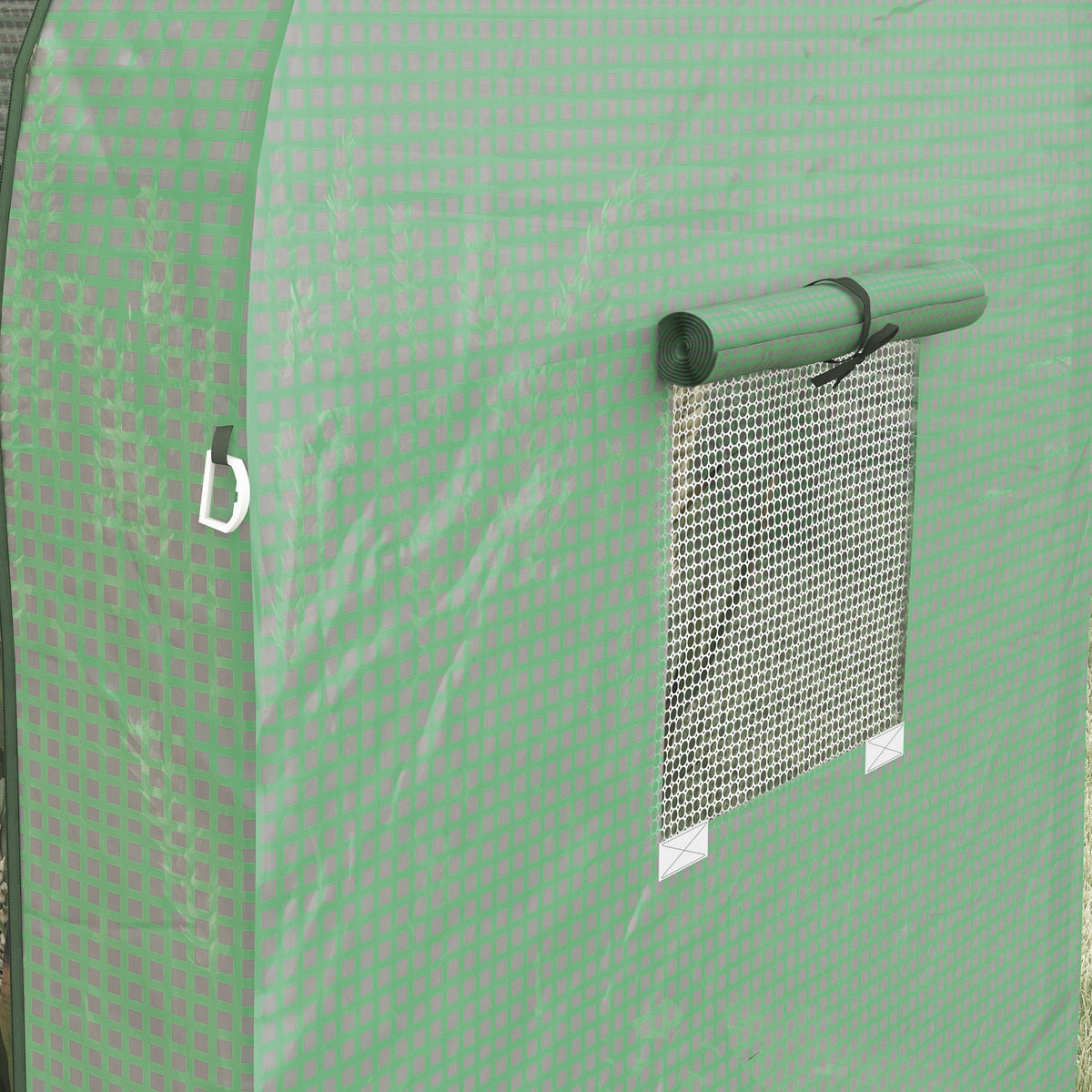 Serre de jardin 1,8 m² dim. 1,85L x 0,9l x 1,5H m 2 Portes zippées déroulantes 4 fenêtres enroulables Acier PE Vert-8