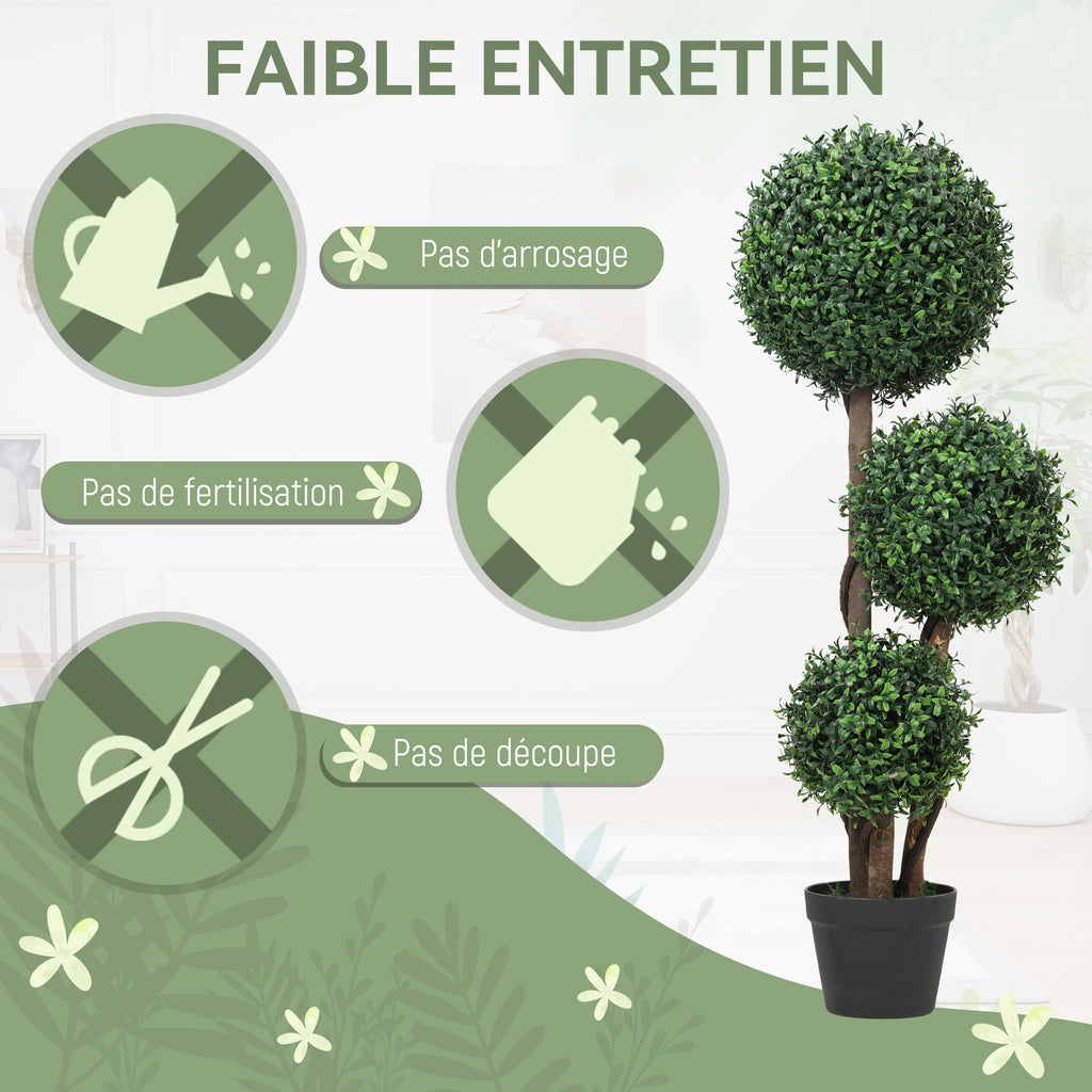 Plante Artificielle 100 cm, 3 Boules de Buis, Pot, Facile à Nettoyer, Arbre Artificiel Intérieur Extérieur, Vert-5