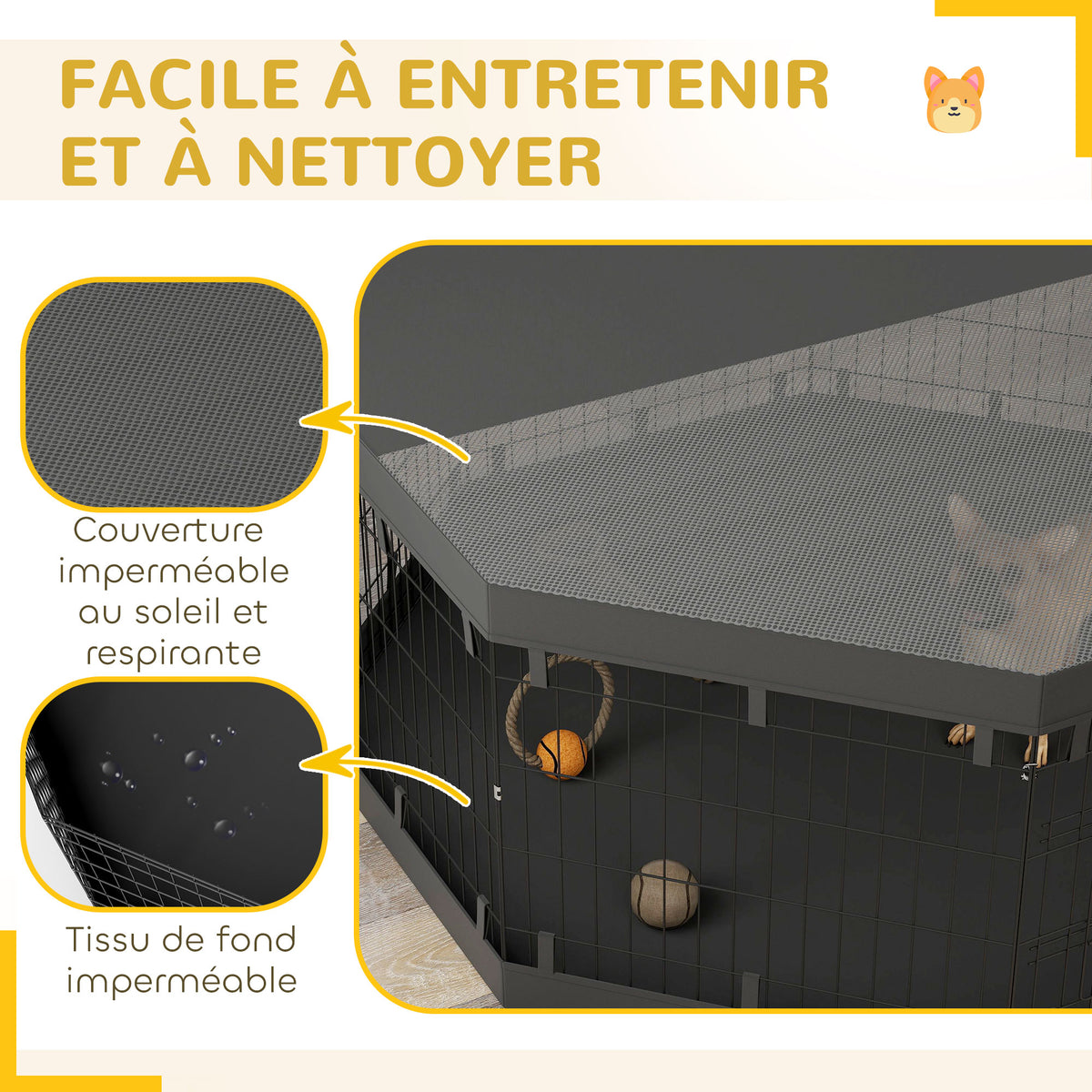 Parc pour chien enclos chien intérieur 8 panneaux pliables avec porte pour chiots acier 61l x 61H cm noir-3