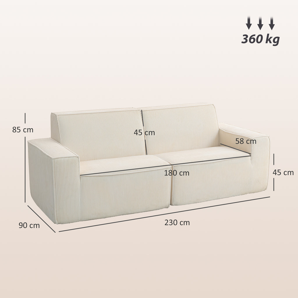 Canapé 3 places en velours côtelé 230 cm, canapé moderne, pas de montage nécessaire, beige-2