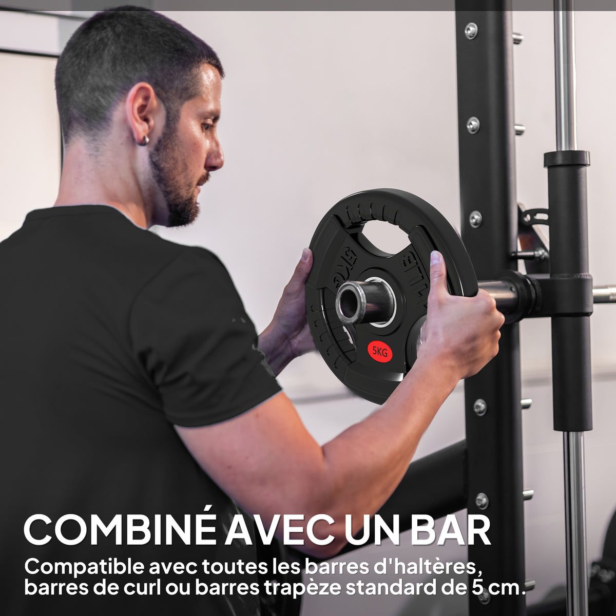 Disques de Poids en Acier 10 kg, Finition PVC, Plaques de Poids 2 x 5 kg, 3 Poignées, Trous de Ø 50 mm, Noir-4