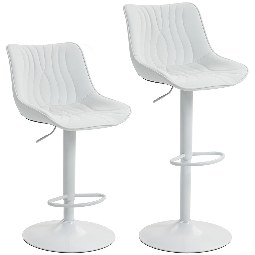 Lot de 2 tabourets de bar, chaises de bar structure en acier hauteur réglable 92-110 cm, dossier repose-pieds blanc-0
