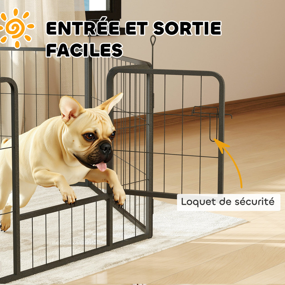 Parc pour chien, enclos chien 6 panneaux modulable et pliable, portable en acier avec porte 80 x 60 gris-4