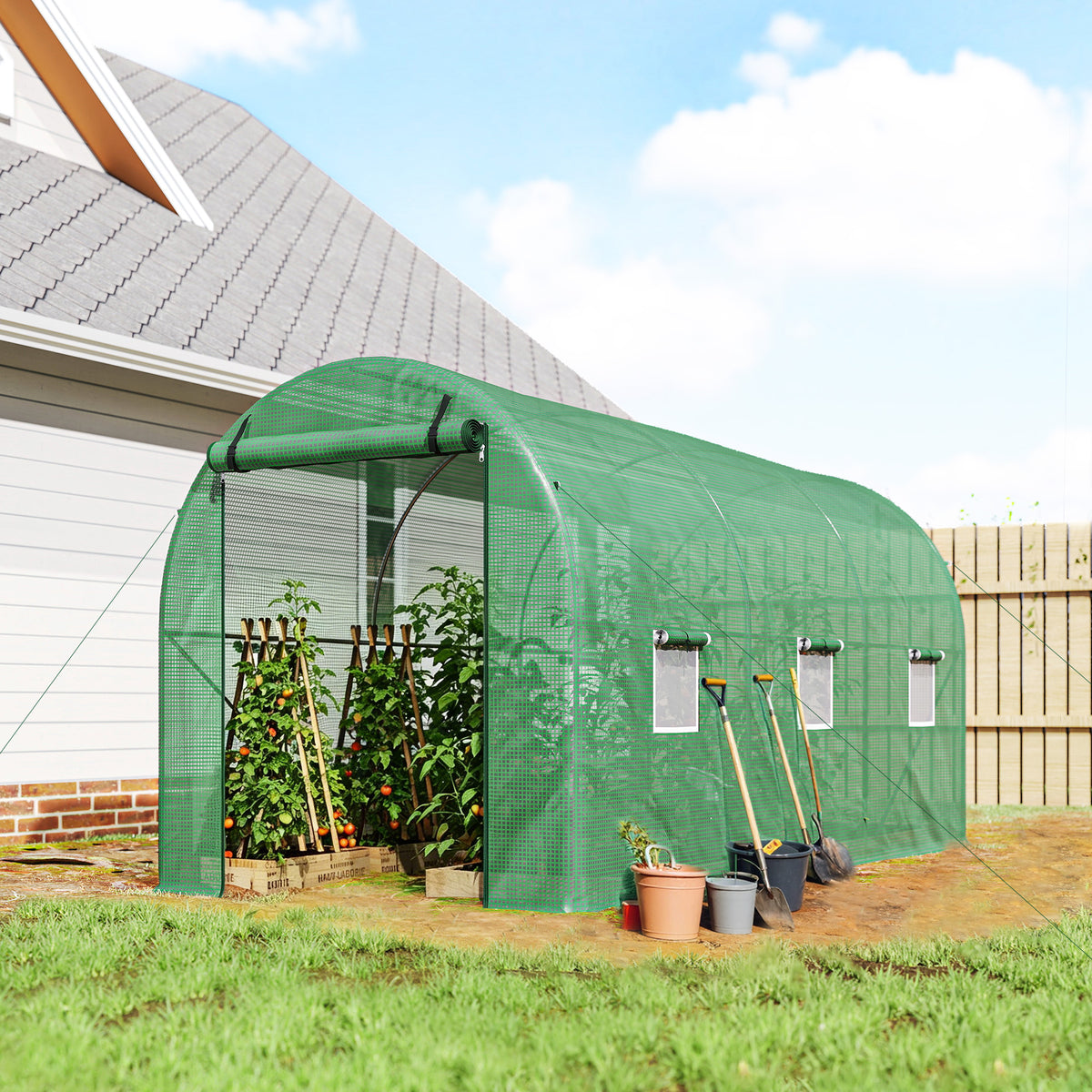 Serre de Jardin Tunnel 8 m² 4L x 2l x 1,9H m Acier galvanisé renforcé diamètre 2,4 cm + PE fenêtres Porte Vert-1