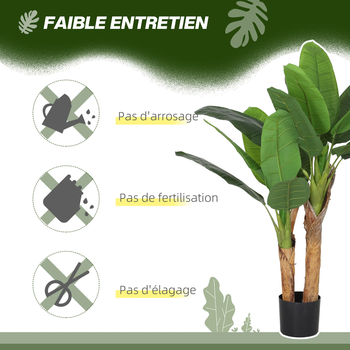 Lot de 2 plantes artificielles intérieurs 120 cm bananiers en pot décoration pour maison, bureau, salon, chambre-4