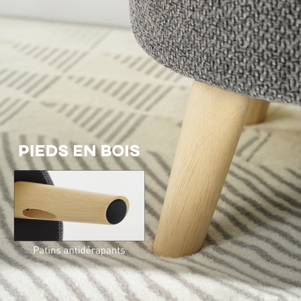 Pouf rond repose-pieds tabouret avec coffre de rangement pieds en bois design moderne gris-6