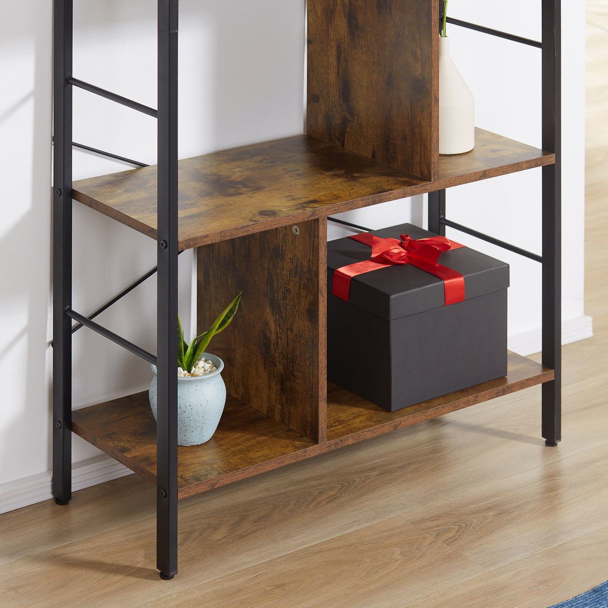 Bibliothèque étagère de rangement à 5 niveaux avec compartiments ouverts 74 x 30 x 157,5 cm brun rustique et noir-7