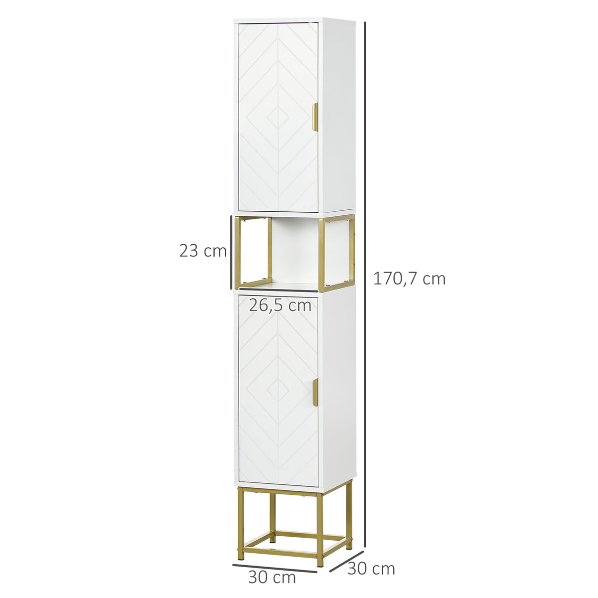 Meuble colonne rangement salle de bain avec niche et 2 placards étagère réglable pieds en acier-2