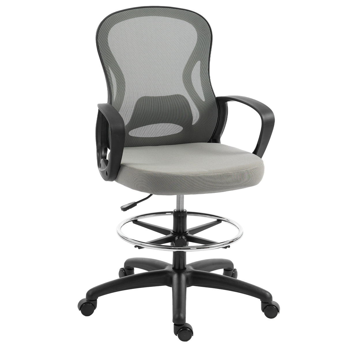 Chaise bureau ergonomique, fauteuil de bureau avec repose-pieds et accoudoirs, en maille, 59 x 65 x 123 cm, Gris-0