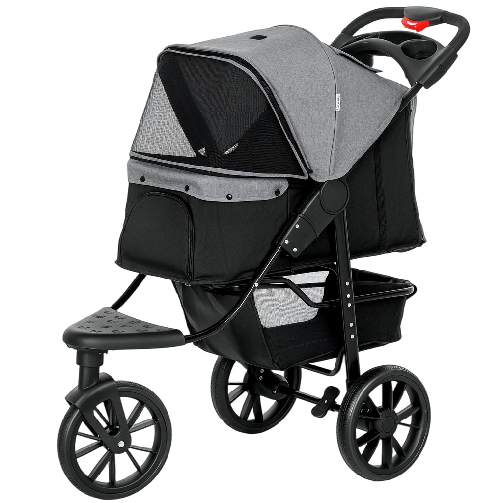Chariot pour Chiens Poussette pour Animaux avec 3 Roues pliable Chien Chat Oxford Gris+Noir 109,5 x 57,5 x 106,5 cm-7