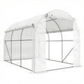 Serre de jardin 6 m² dim. 3 x 2 m avec 1 porte + 2 parois latérales zippées enroulables, 6 fenêtres, Blanc-0