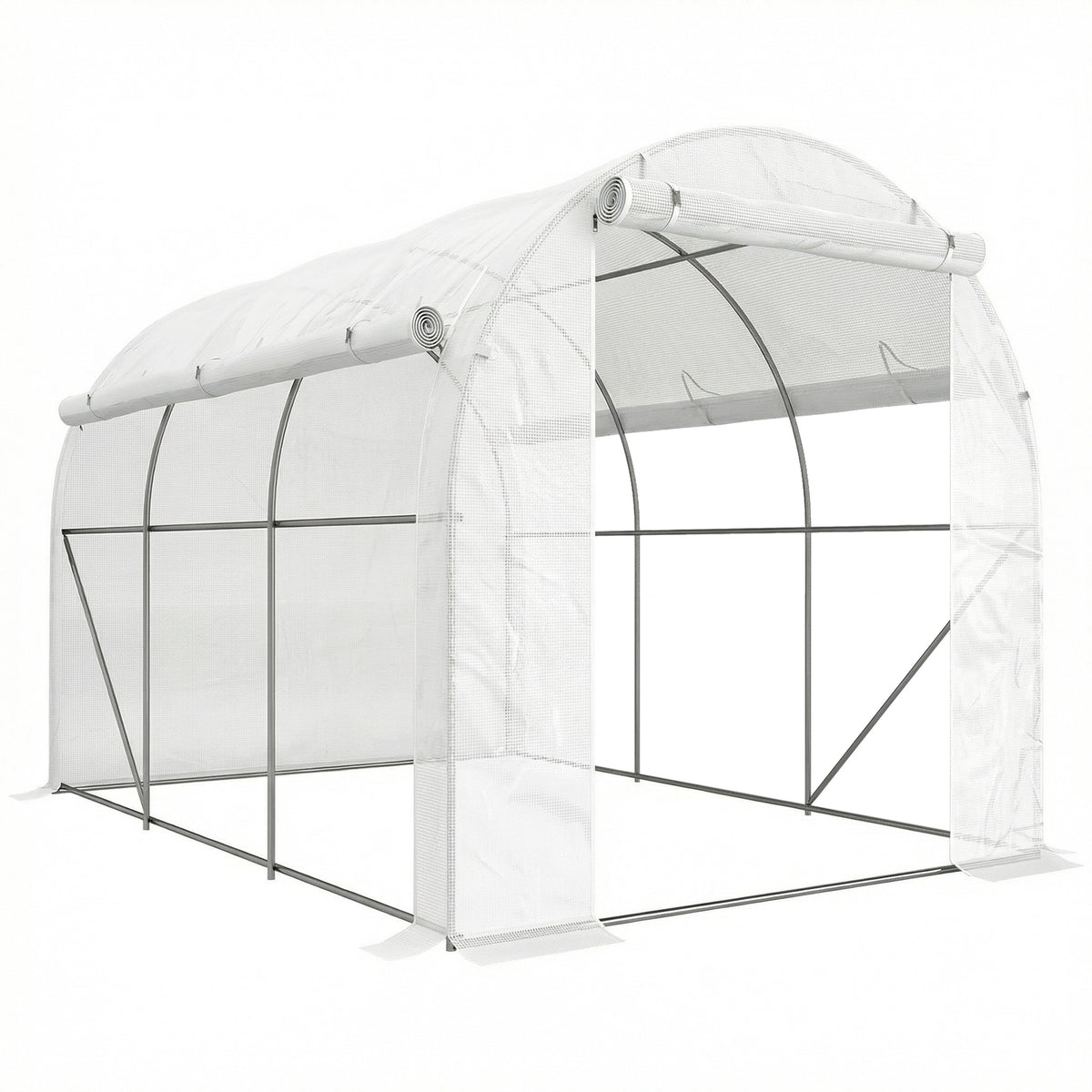 Serre de jardin 6 m² dim. 3 x 2 m avec 1 porte + 2 parois latérales zippées enroulables, 6 fenêtres, Blanc-0