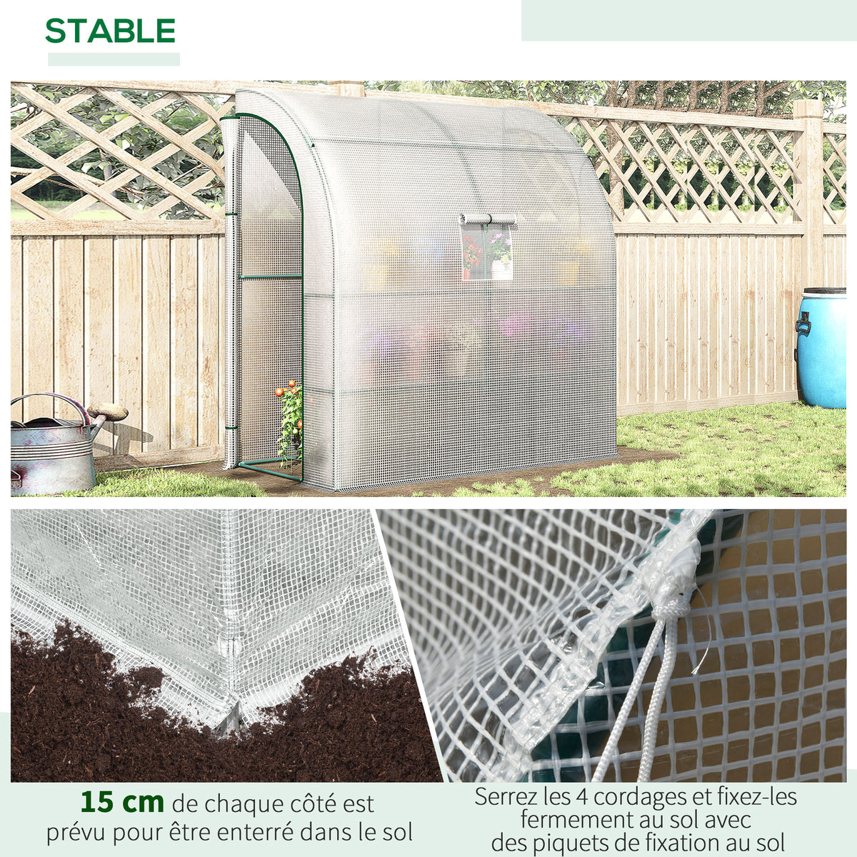 Serre de jardin PE avec étagères 3 niveaux, serre de balcon, bâche renforcée 140 g/m², châssis en acier blanc-6