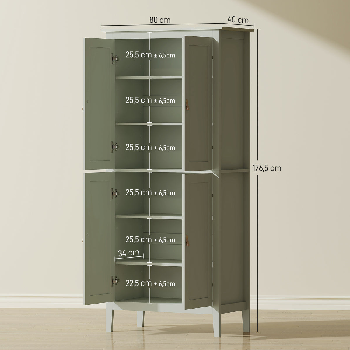 Buffet cuisine, meuble cuisine rangement haut avec LED réglable et détecteur de mouvement, 80 x 40 x 176,5 cm, vert-2