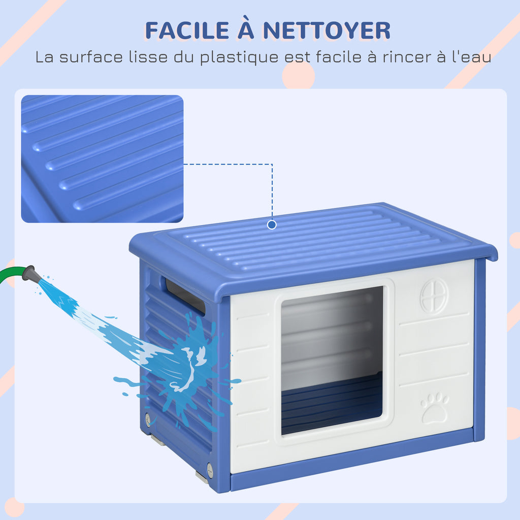 Niche pour chien extérieure en plastique maison pour chiens avec bouches d'aération bleu et blanc-4