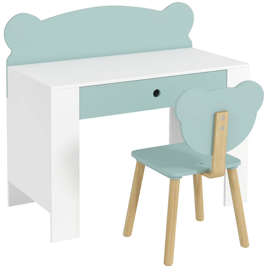 Bureau enfant avec chaise, table enfant et chaise avec tiroir et large plateau, 80 x 41 x 74,5 cm, vert-0