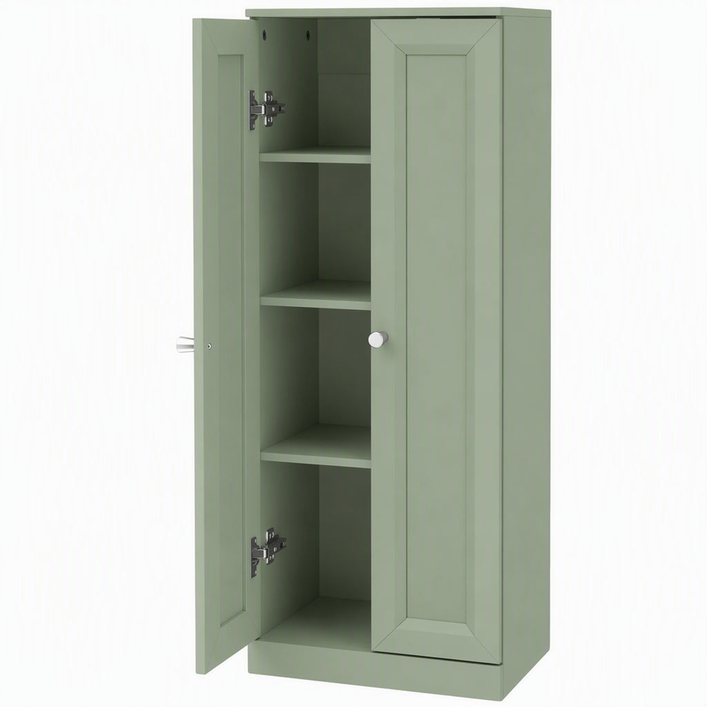 Meuble de Salle de Bain Étroit, Meuble de Rangement Sur Pied avec 2 Portes et 3 Étagères, pour Salon, Chambre, Vert-0