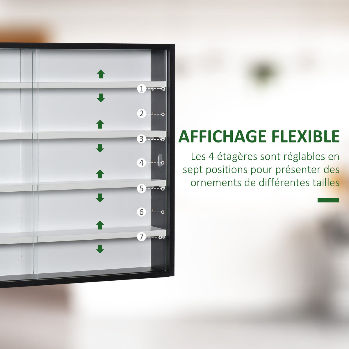 Vitrine murale pour objets de collection 4 étagère réglables en hauteur et 2 portes coulissantes 80 x 9,5 x 60 cm noir-3