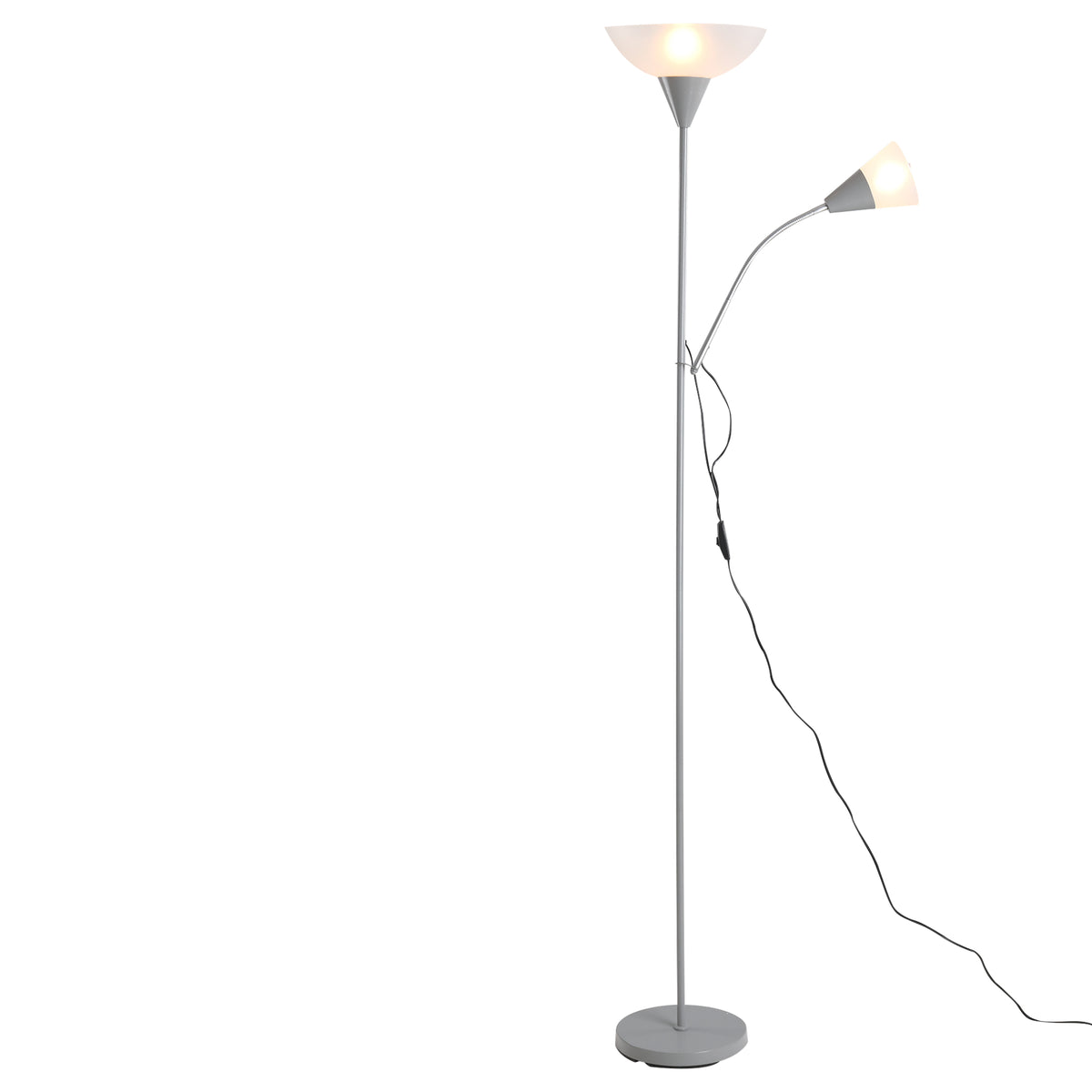 Lampadaire, lampe de salon sur pied avec 2 têtes douille E27 et E14, base en métal dim. Ø28 x 179,5H cm-0