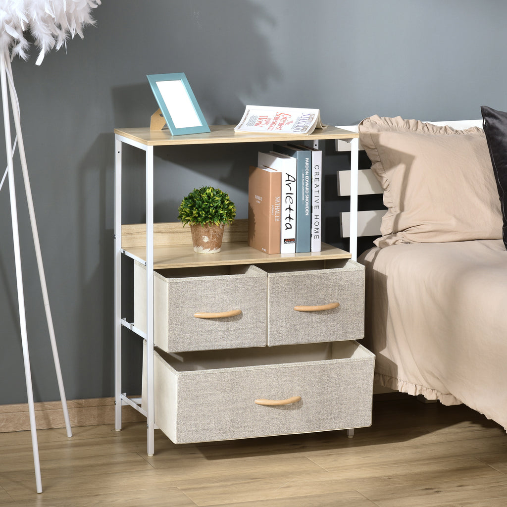 Commode meuble de rangement avec 3 tiroirs tissus, étagère et plateau supérieur, 58L x 29P x 81,5H cm-8