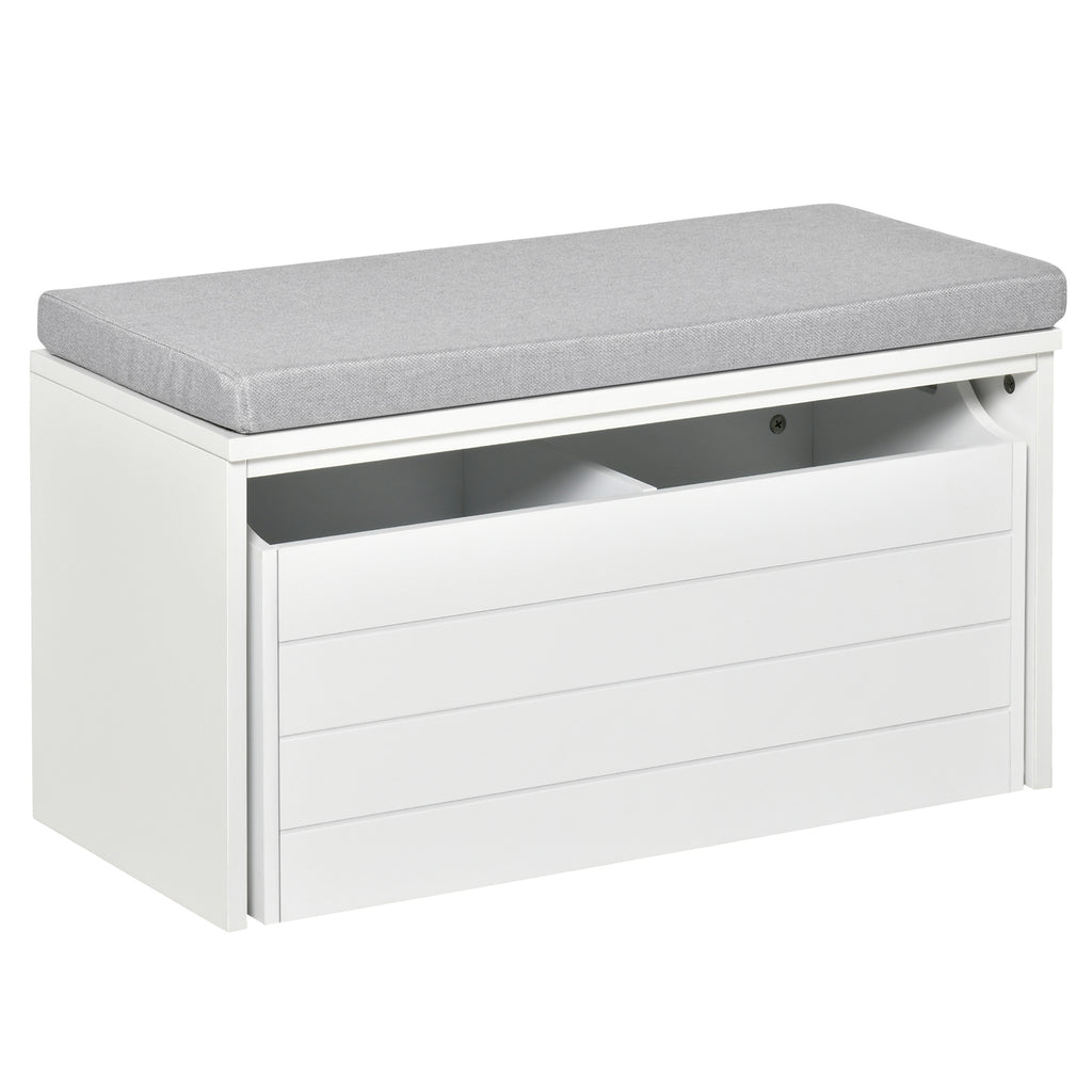 Banc de Rangement avec Coussin Gris - Meuble à Chaussures - Banc à Chaussures avec Grand tiroir Double Compartiment - MDF Blanc-0