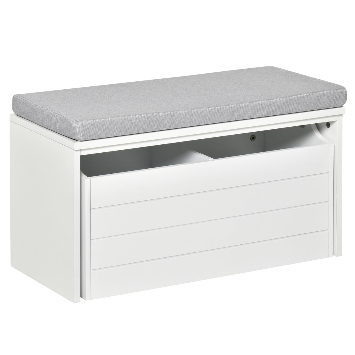 Banc de Rangement avec Coussin Gris - Meuble à Chaussures - Banc à Chaussures avec Grand tiroir Double Compartiment - MDF Blanc-0